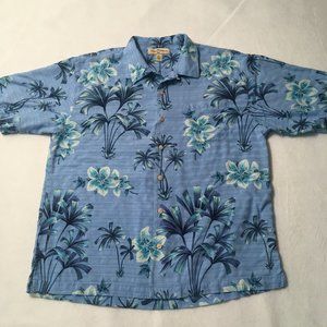 Tommy Bahama Relax Hawaiian Shirt 100% Silk Blue Palm Tree Print Men's Size XL